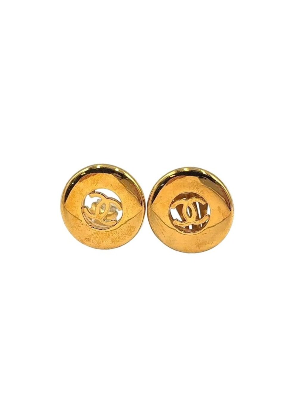 Chanel CC Logo Round Gold Plated Earrings